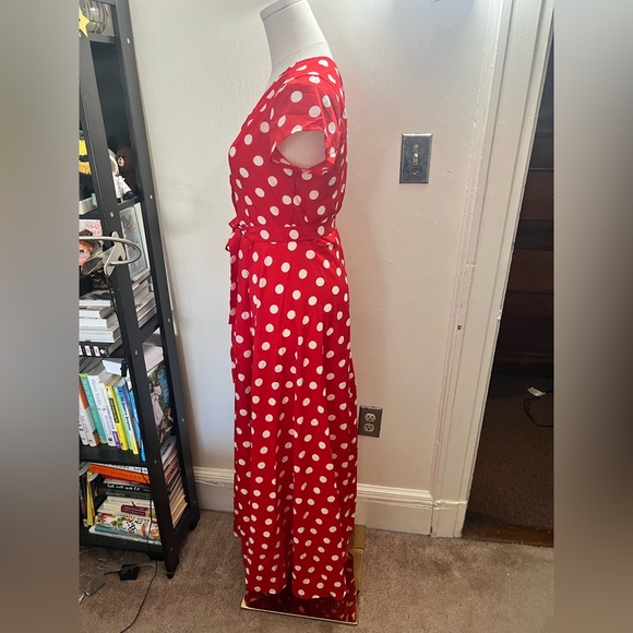 NWOT Red Polka Dot Maxi Dress with Self Tie Waist Size M - Picture 5 of 8